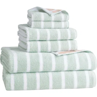 Lucky Brand Reversible Stripe 6-piece Assorted Towels In Green/pink