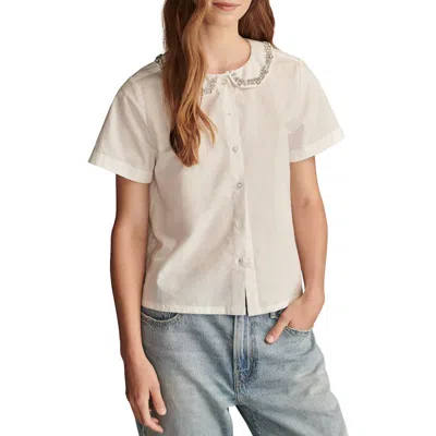 Lucky Brand Women's Cotton Embellished Peter Pan Collar Shirt In Bright White