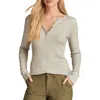 Lucky Brand Rib Button Front Henley In Light Heather Grey