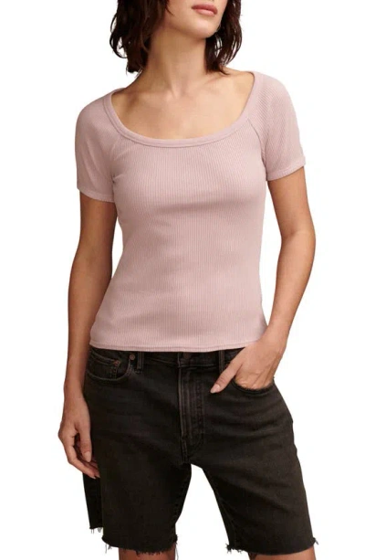 Lucky Brand Rib Scoop Neck T-shirt In Mauve Shadows