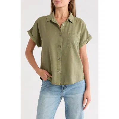Lucky Brand Rolled Sleeve Button Front Closure Top In Green