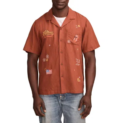 Lucky Brand Rollin Stones Embroidered Cotton Camp Shirt In Sequoia