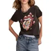 LUCKY BRAND LUCKY BRAND ROLLING STONE FLORAL EMBROIDERED COTTON GRAPHIC T-SHIRT