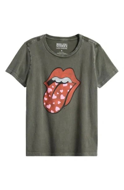 Lucky Brand Rolling Stones Heart Lip Class Cotton Graphic T-shirt In Black