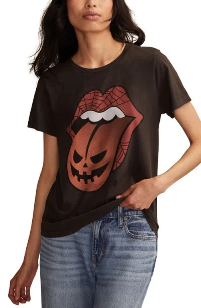 Lucky Brand Women's Rolling Stones Pumpkin Tongue Crew Neck T-shirt In Black