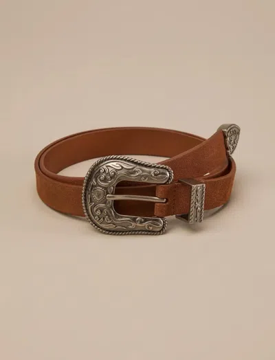 Lucky Brand Rope Engraved Western Buckle Leather Belt In Red