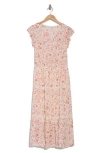 Lucky Brand Ruffle Cap Sleeve Tiered Midi Dress In Ivory Floral