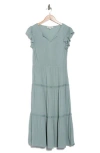 Lucky Brand Ruffle Cap Sleeve Tiered Midi Dress In Mint Mirage
