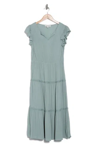 Lucky Brand Ruffle Cap Sleeve Tiered Midi Dress In Mint Mirage