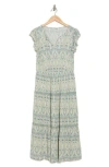 Lucky Brand Ruffle Cap Sleeve Tiered Midi Dress In Sage Tile