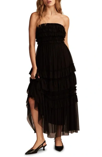 Lucky Brand Ruffle Mesh Tube Maxi Dress In Black