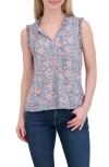 Lucky Brand Ruffle Split Neck Cotton Blend Tank In Multi
