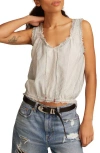 Lucky Brand Ruffle Tie Neck Cotton Top In Gray