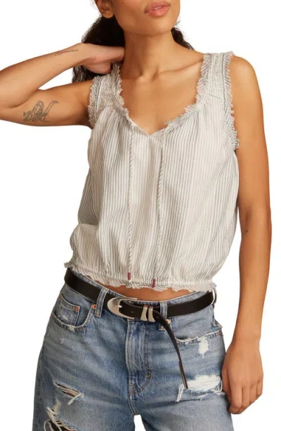 Lucky Brand Ruffle Tie Neck Cotton Top In Gray