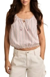 Lucky Brand Ruffle Tie Neck Cotton Top In Pink