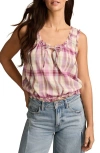 Lucky Brand Ruffle Tie Neck Cotton Top In Pink