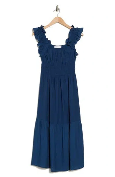Lucky Brand Ruffle Tiered Maxi Dress In Insignia Blue