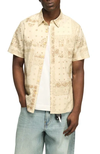 Lucky Brand San Gabriel Short Sleeve Cotton Button-up Shirt In Neutral