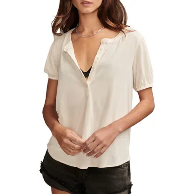 Lucky Brand Sandwash Puff Sleeve Henley In Ethereal White