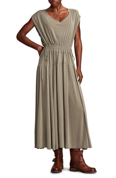 Lucky Brand Sandwash Ruched Midi Dress In Dusty Olive