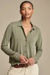 Lucky Brand Sandwash Shirt Womens Dusty Olive Long Sleeve Button Front Buu187 In Green