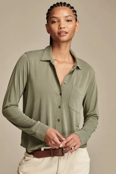 Lucky Brand Sandwash Shirt Womens Dusty Olive Long Sleeve Button Front Buu187 In Green