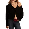 Lucky Brand Scallop Pointelle Cardigan In Dark Black