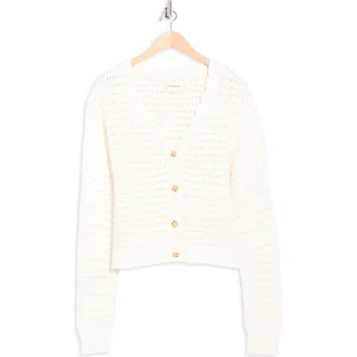 Lucky Brand Scallop Pointelle Cardigan In White