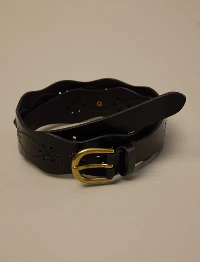 Lucky Brand Scalloped Leather Belt In Black