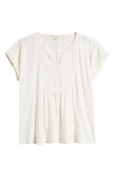 Lucky Brand Schiffley Yoke Eyelet Trim Top In Whisper White