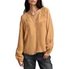 Lucky Brand Schiffli Lace Accent Peasant Top In Red
