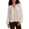 Lucky Brand Schiffli Lace Accent Peasant Top In White
