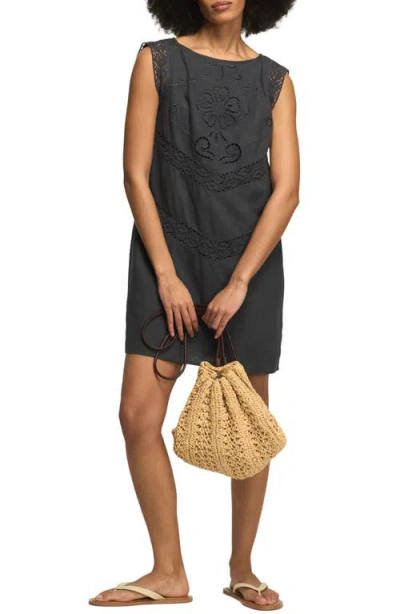 Lucky Brand Schiffli Linen Blend Shift Dress In Blue