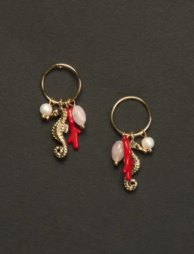 Lucky Brand Seahorse Charm Drop Hoop Earrings In Pink