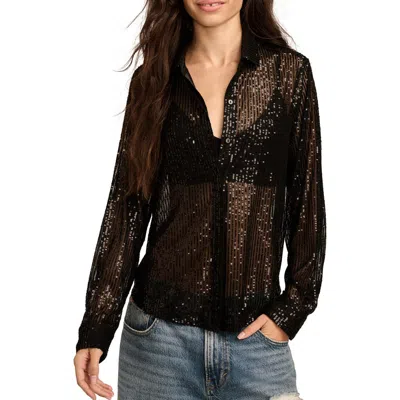 Lucky Brand Sequin Button-up Shirt In Caviar
