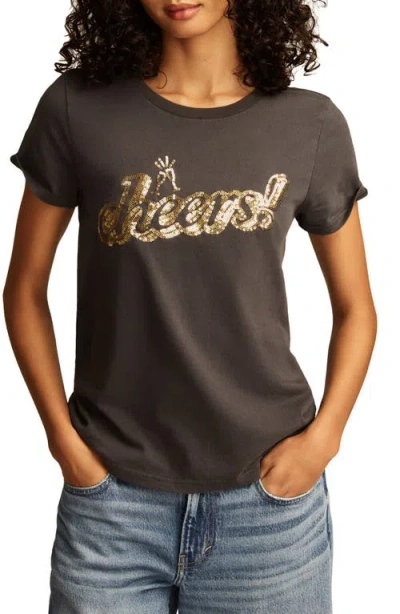 Lucky Brand Sequin Cheers Classic T-shirt In Jet Black