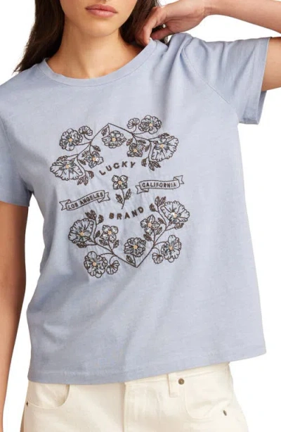 Lucky Brand Sequin Embroidered T-shirt In Blue Heron