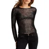 Lucky Brand Sequin Long Sleeve Layering Top In Black