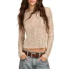 Lucky Brand Sequin Long Sleeve Layering Top In Champagne Sequin