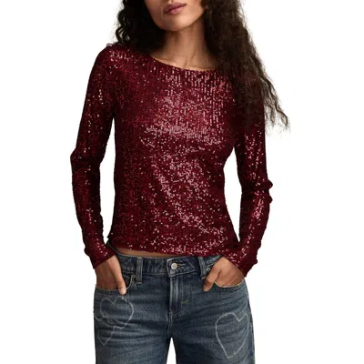 Lucky Brand Sequin Long Sleeve Top In Brown