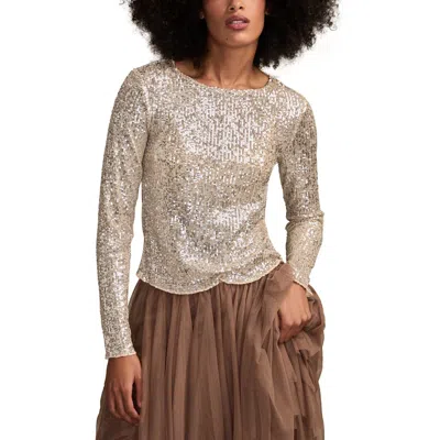 Lucky Brand Sequin Long Sleeve Top In Gold