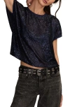 Lucky Brand Women's Sequin Short-sleeve Top In Blue