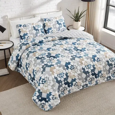Lucky Brand Serra Patch Reversible Quilt Set In Spring Lake Blue