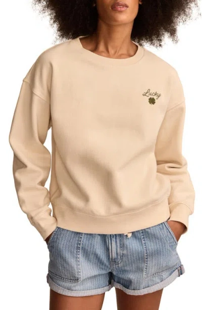Lucky Brand Shamrock Embroidered Cotton Fleece Sweatshirt In Whisper White
