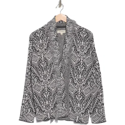 Lucky Brand Shawl Collar Open Front Jacquard Knit Cardigan In Charcoal Multi