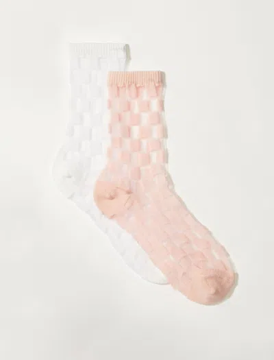 Lucky Brand Sheer Checkered Crew Sock In Pink