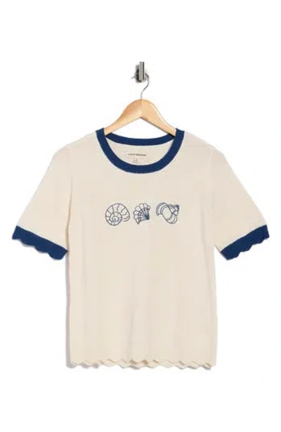 Lucky Brand Shell Embroidered Short Sleeve Cotton Blend Sweater In Neutral
