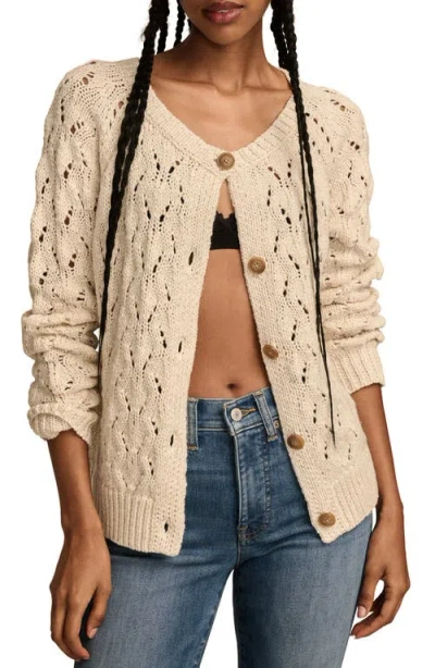 Lucky Brand Shine Cotton Blend Pointelle Cardigan In Neutral