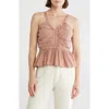 Lucky Brand Shirred Peplum Top In Pink