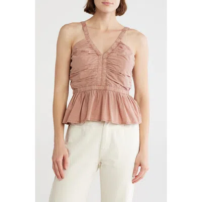Lucky Brand Shirred Peplum Top In Pink